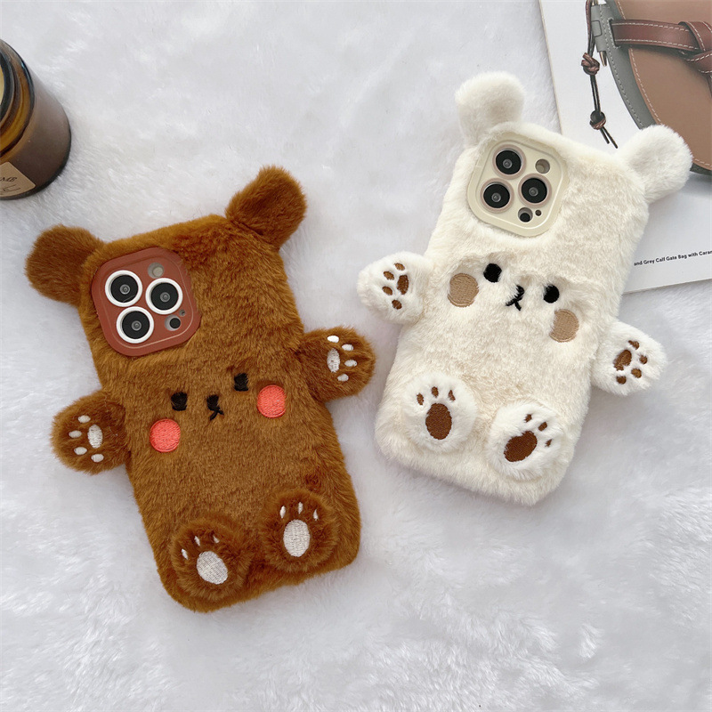 Korean 3D Cartoon Bear Fluffy  - Phone Cases Iphone 13 评论和价格
